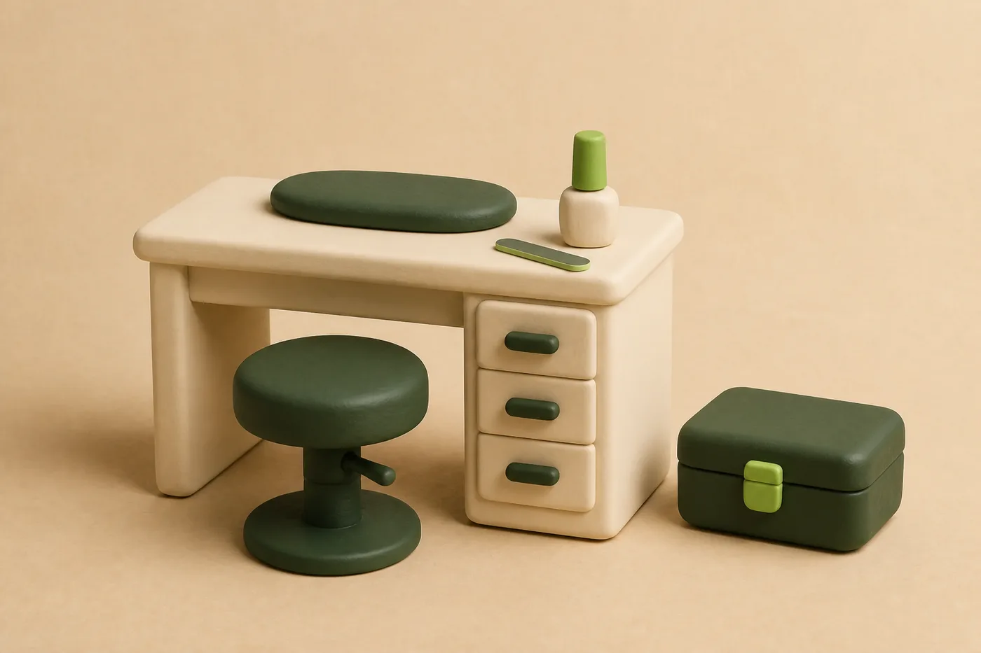 Mesa de manicure ao lado do caixa do dia.
