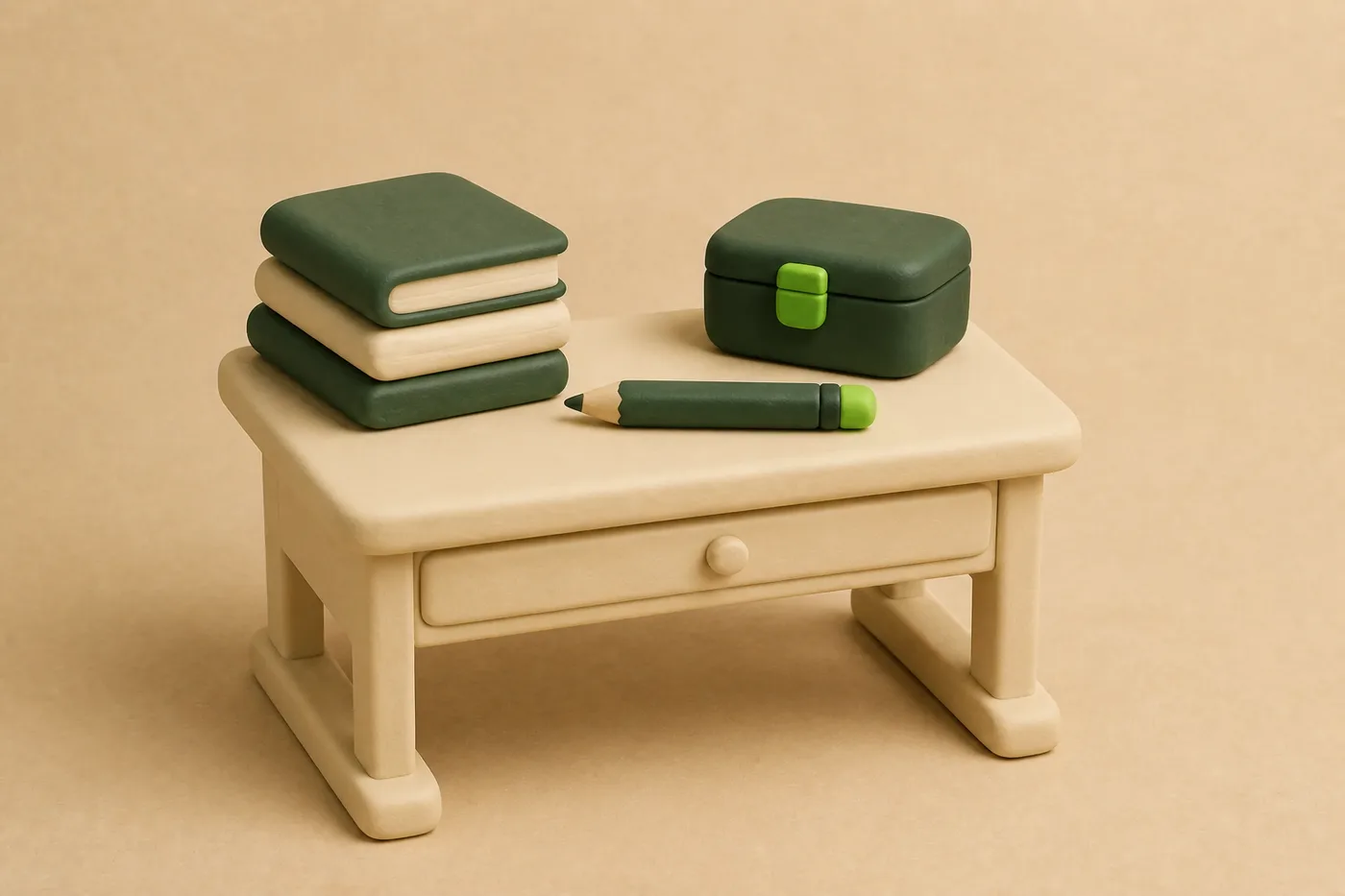 Mesa de aula particular ao lado do caixa do dia.
